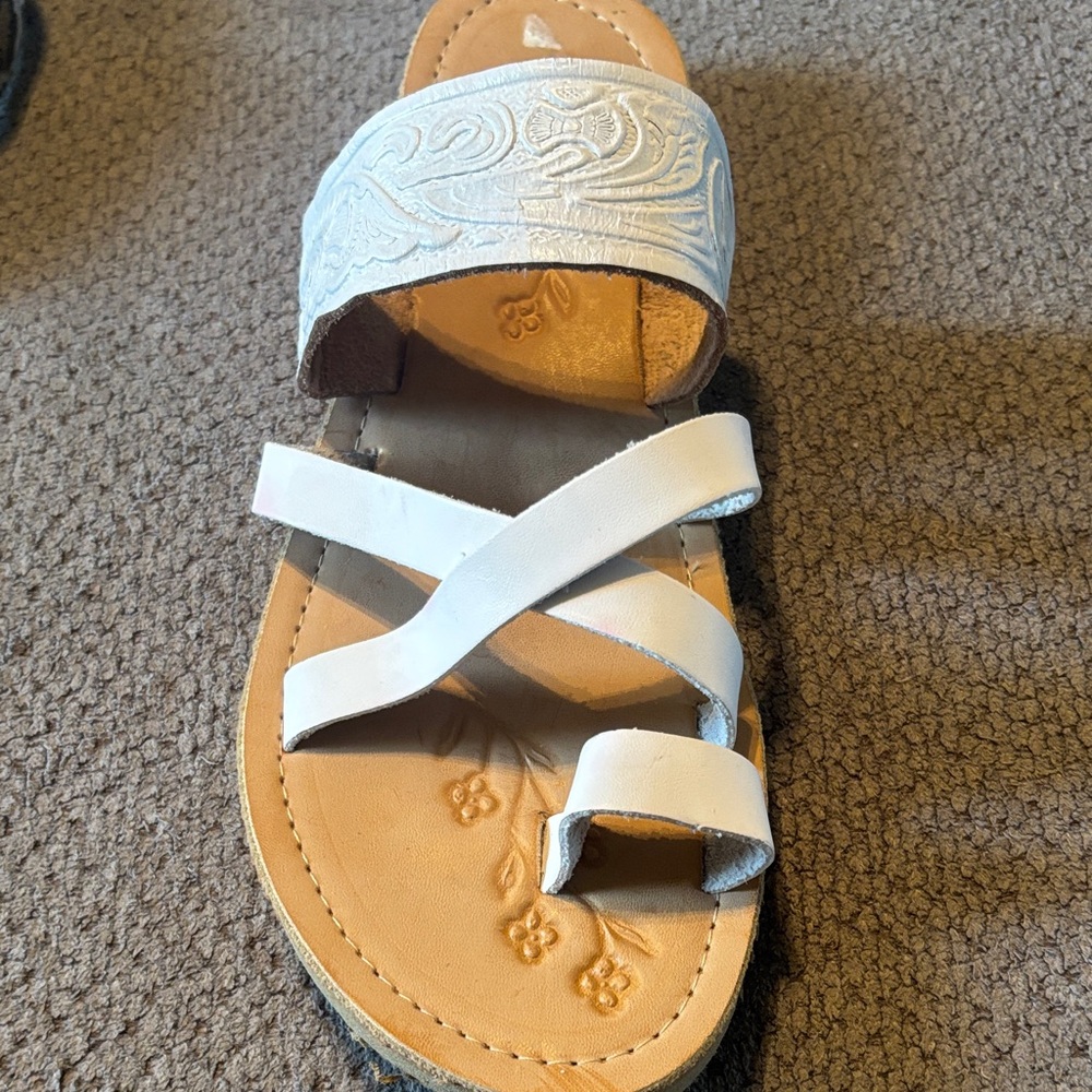 White Leather Strappy Sandals made in Mexico. NEVER WORN